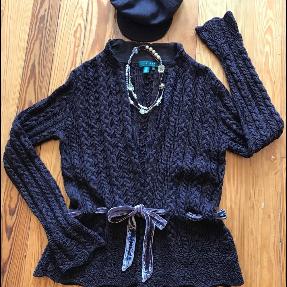 LAUREN RALPH LAUREN TIE-FRONT CARDIGAN- SIZE SMALL